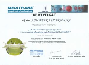 most adhezyjny - certyfikat specjalisty stomatologa Medicodent Kielce