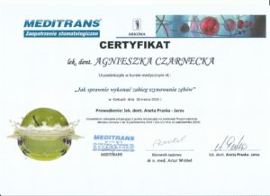 szynowanie zębów - certyfikat specjalisty stomatologa Medicodent Kielce