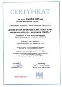 endodoncja - certyfikat specjalisty stomatologa Medicodent Kielce